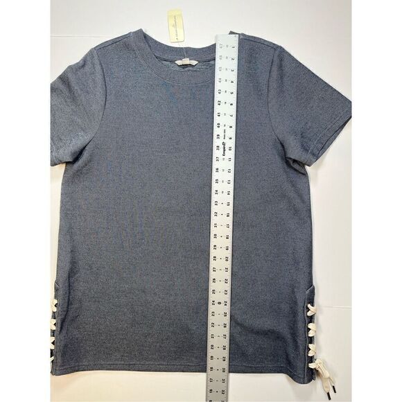 NEW L.L. Bean Signature Short Sleeve Side Tie Heather Navy Sweatshirt Size Large - Picture 4 of 8